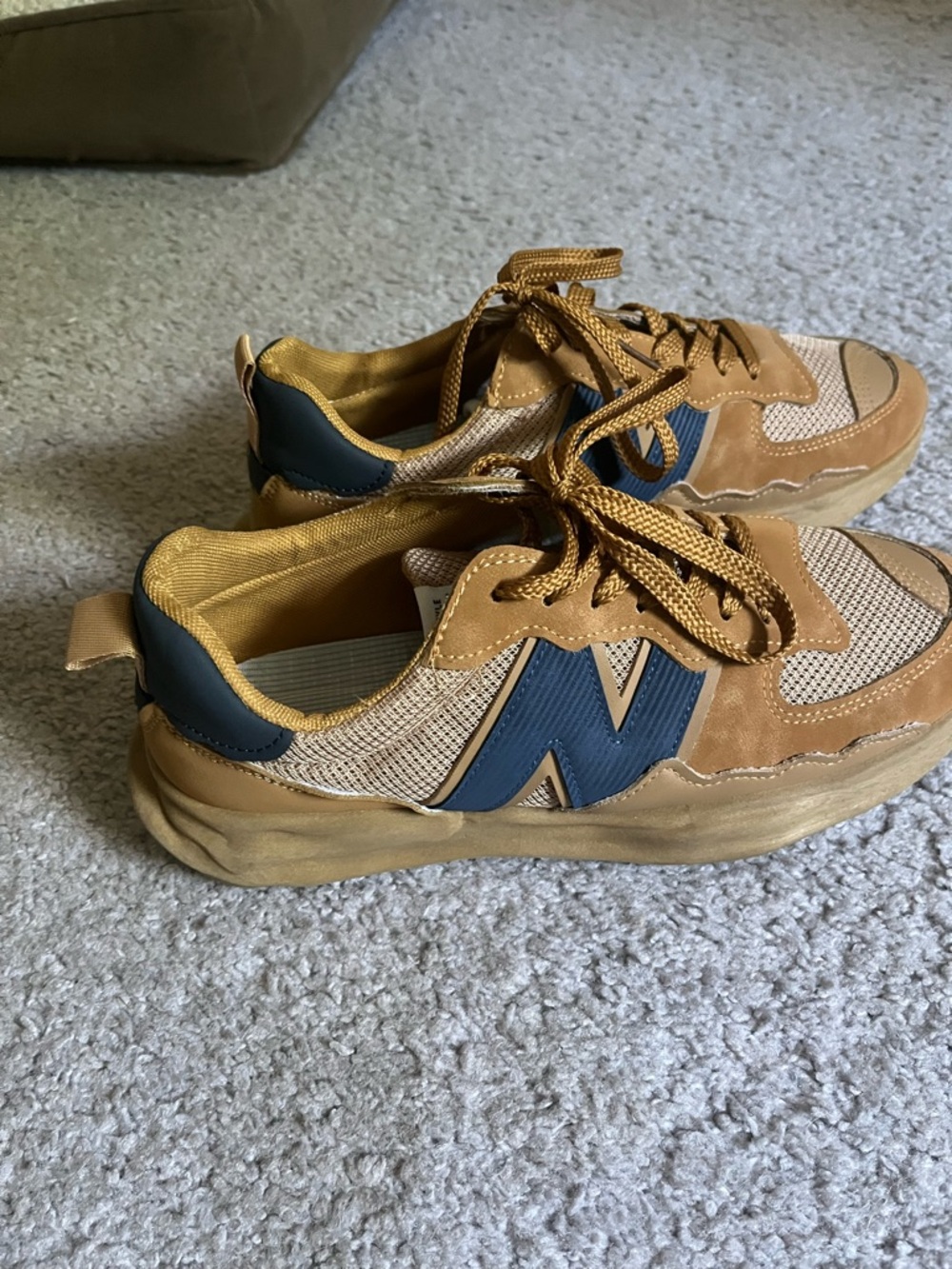 New Balance Tan and Blue Sneakers